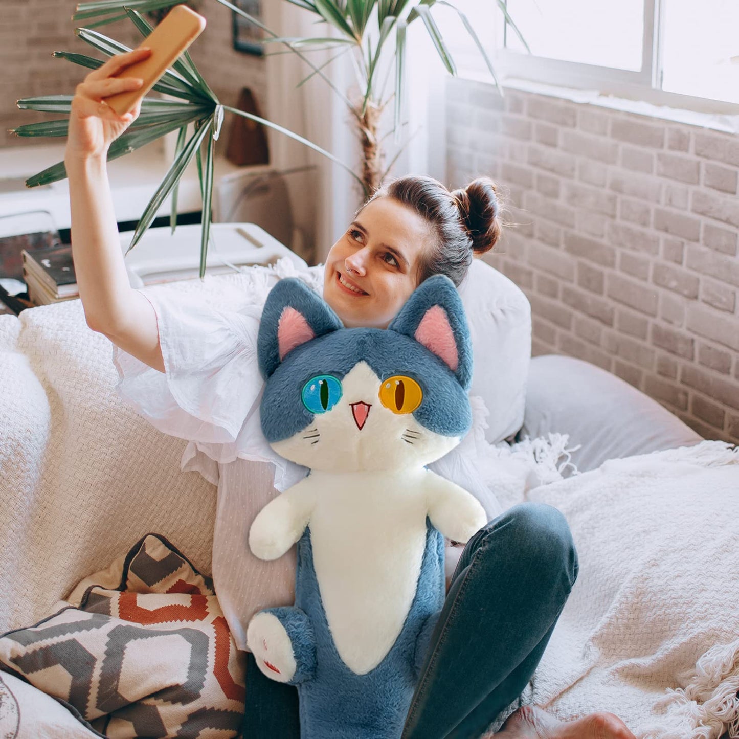 FANGYU Cute Plush Shark Cat Toy – Soft Sleeping Pillow (80cm/31.4in) for Kids, Home & Office