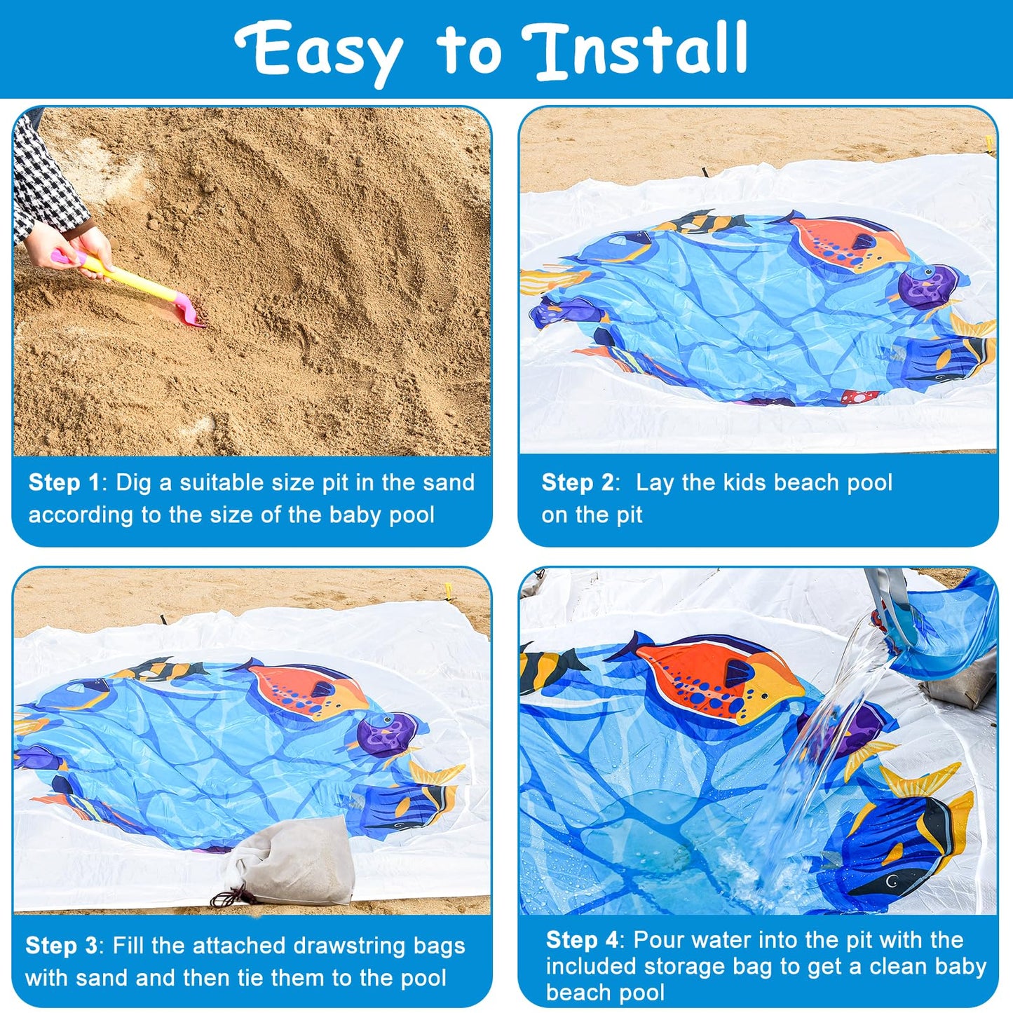Fantang 6.5ft Baby Beach Pool – 2-in-1 Portable Kids Pool & Blanket
