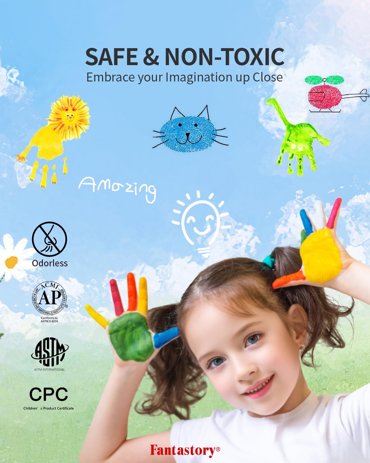 Fantastory Tempera Paint for Kids – 32 Colors, Washable & Non-Toxic (2 oz)