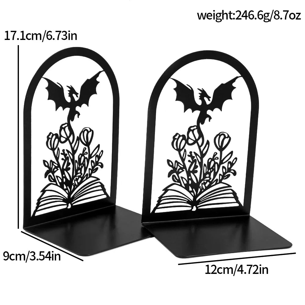 Fantasy Dragon Bookends – Heavy Duty Iron Book Holders for Home & Office