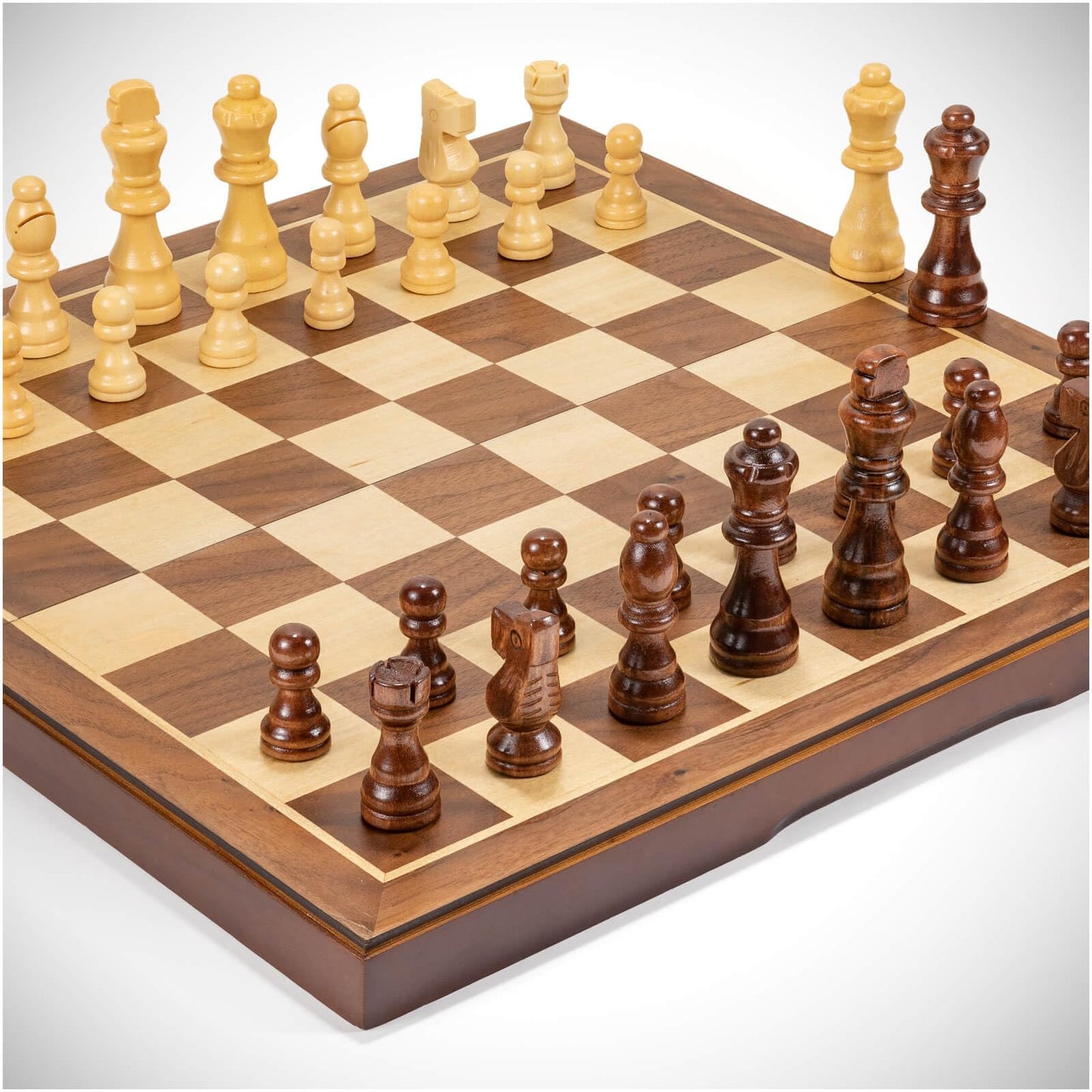FanVince Walnut Chess Set – 15-Inch Folding Travel Board with 2 Extra Queens