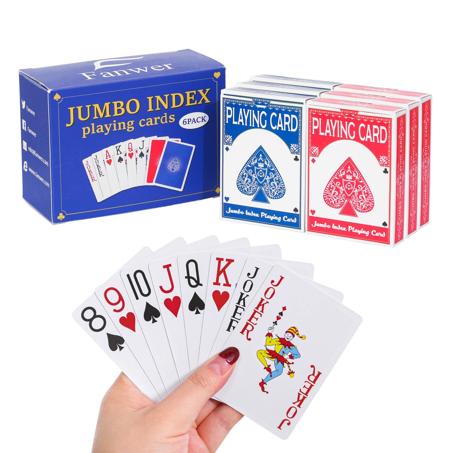 Fanwer Large Print Playing Cards 6 Pack – Jumbo Index Decks for Seniors and Low Vision Players