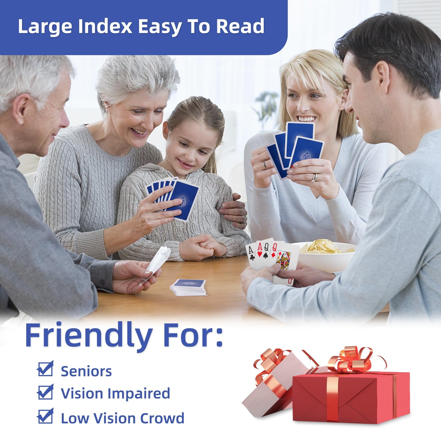 Fanwer Large Print Playing Cards 6 Pack – Jumbo Index Decks for Seniors and Low Vision Players