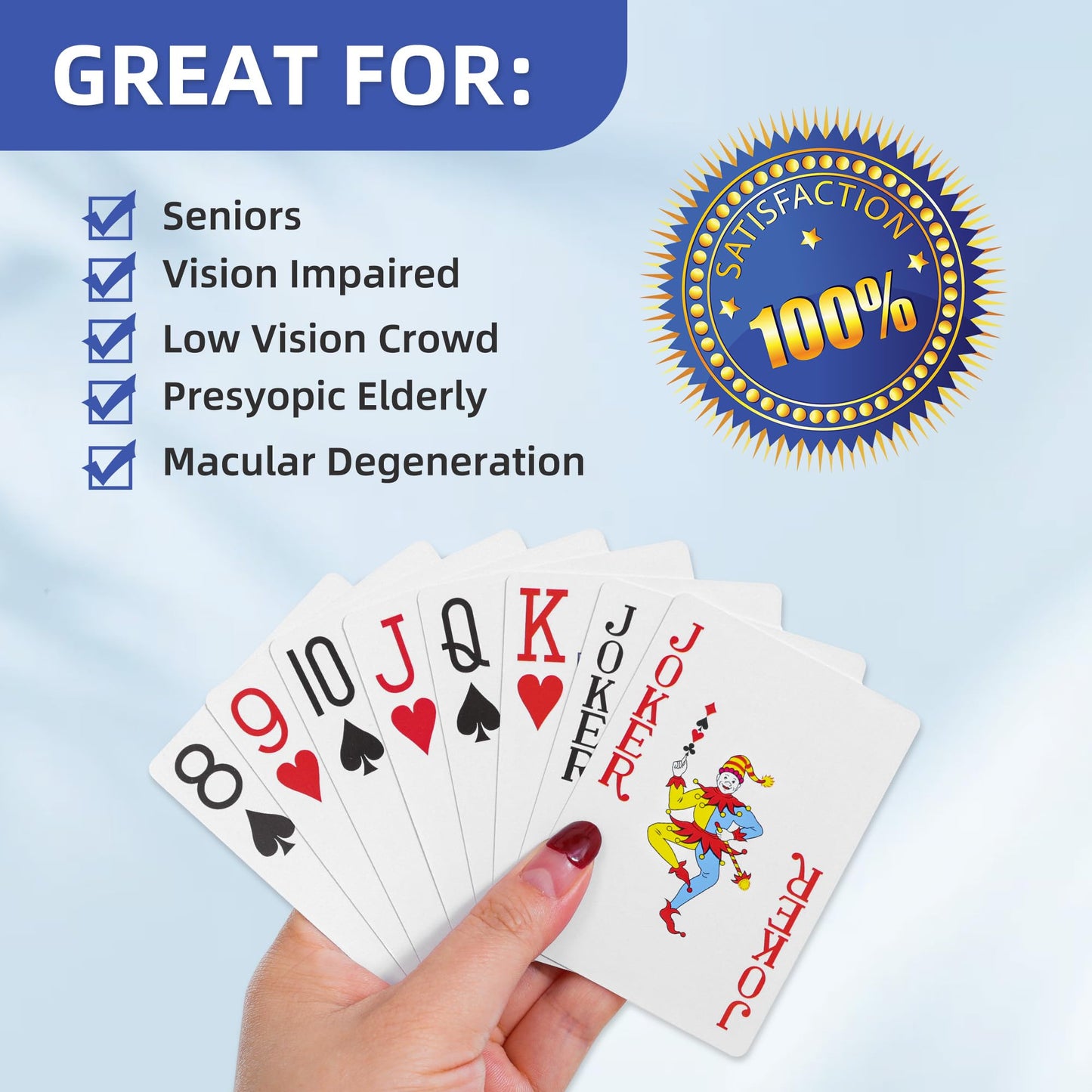 Fanwer Large Print Playing Cards 6 Pack – Jumbo Index Decks for Seniors and Low Vision Players