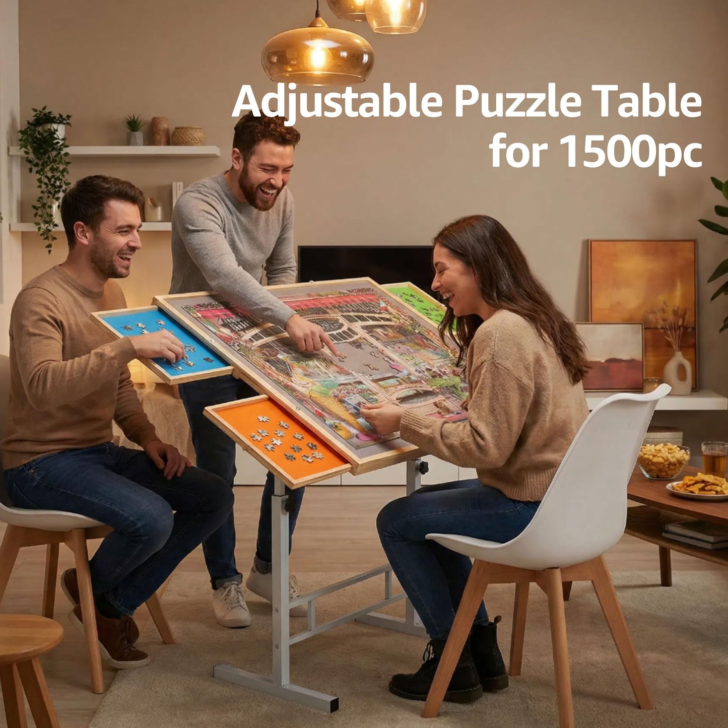 Fanwer 1500-Piece Puzzle Table with Adjustable Legs, Tilt 0–360°, & 4 Drawers | 35x26 in