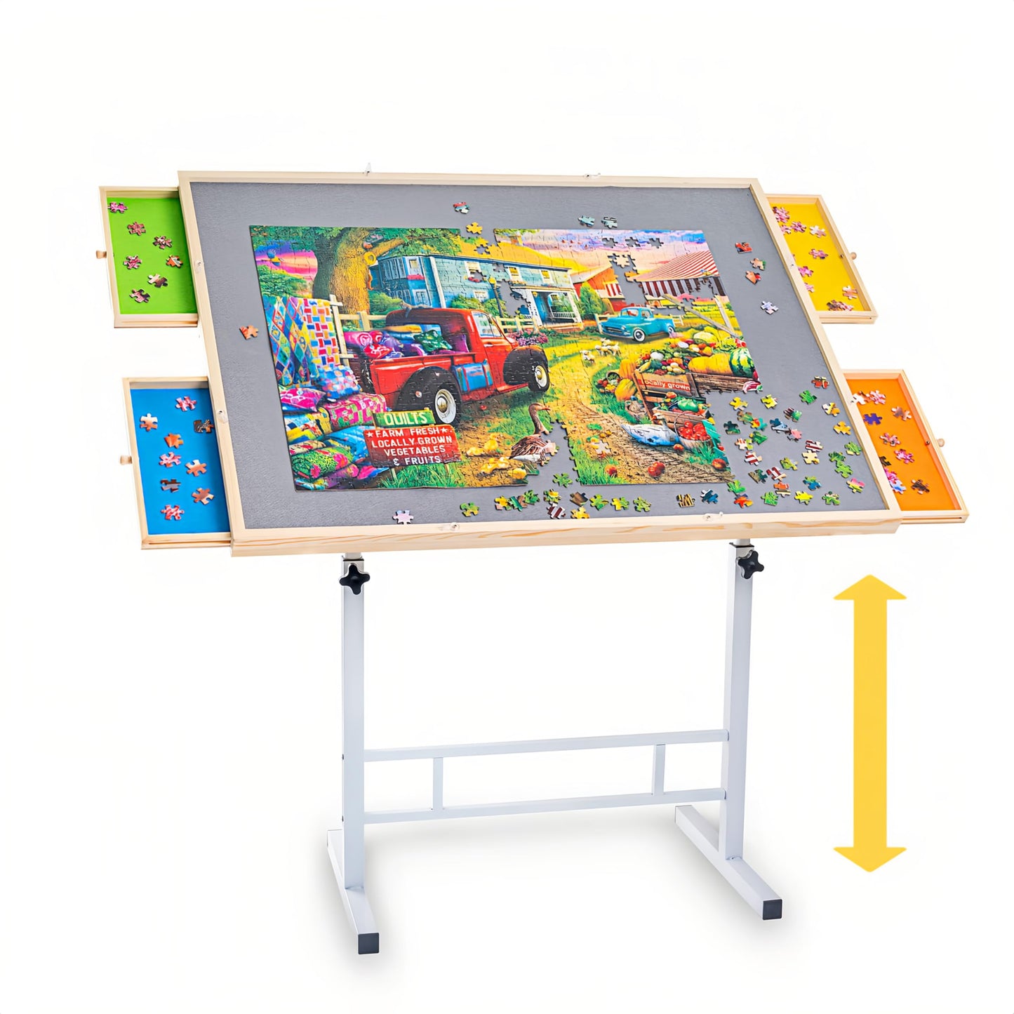 Fanwer 1500-Piece Puzzle Table with Adjustable Legs, Tilt 0–360°, & 4 Drawers | 35x26 in