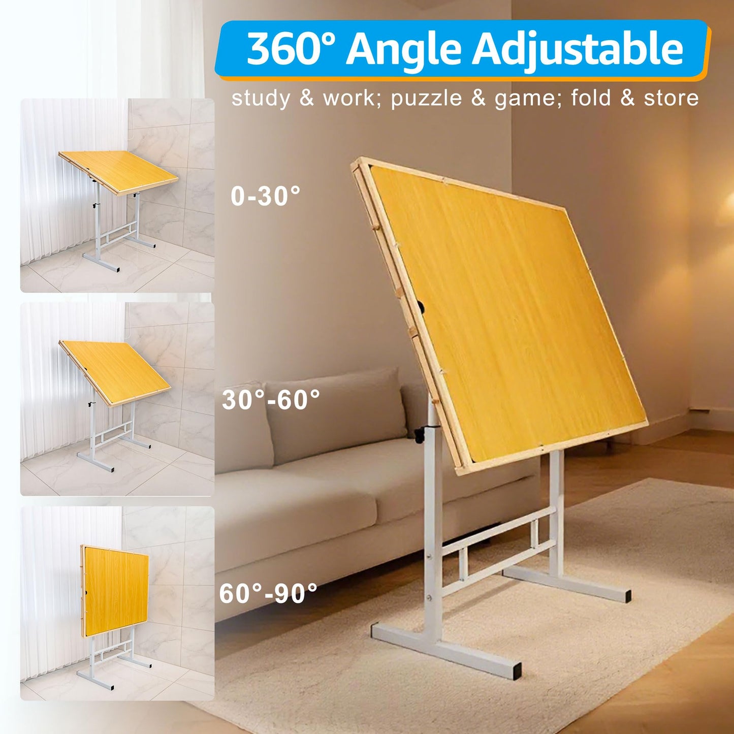 Fanwer 1500-Piece Puzzle Table with Adjustable Legs, Tilt 0–360°, & 4 Drawers | 35x26 in