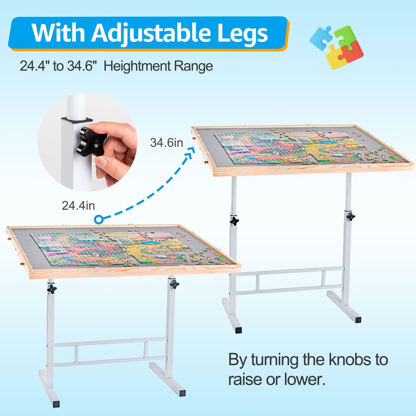 Fanwer 1500-Piece Puzzle Table with Adjustable Legs, Tilt 0–360°, & 4 Drawers | 35x26 in