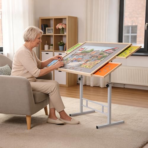 Fanwer 1500-Piece Puzzle Table with Adjustable Legs, Tilt 0–360°, & 4 Drawers | 35x26 in