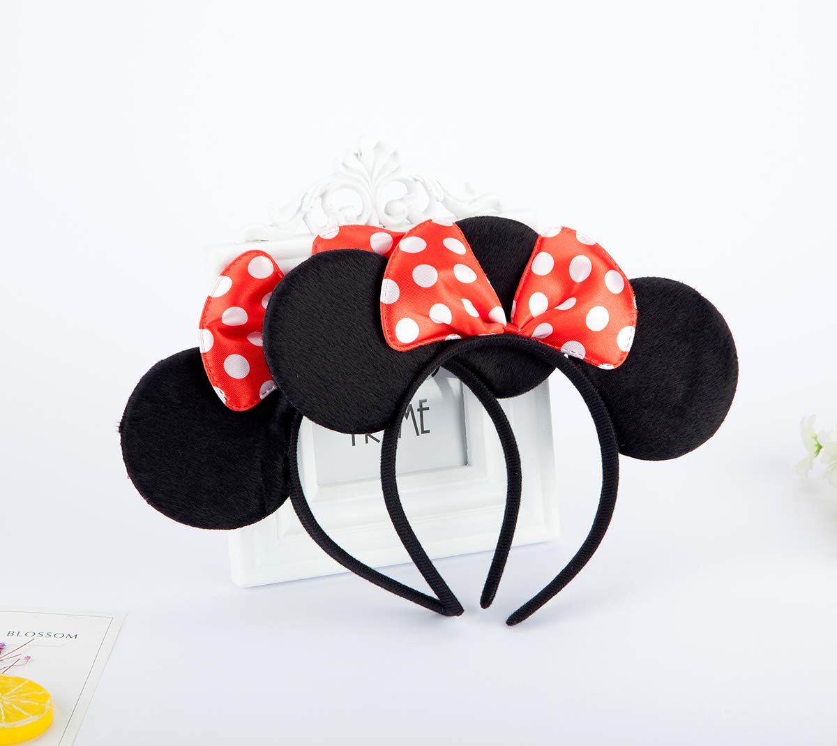 FANYITY Mouse Ears Headbands – Sequin Hair Band Set of 2 (Red Dot & Black) for Girls, Women, Boys | Party & Cosplay