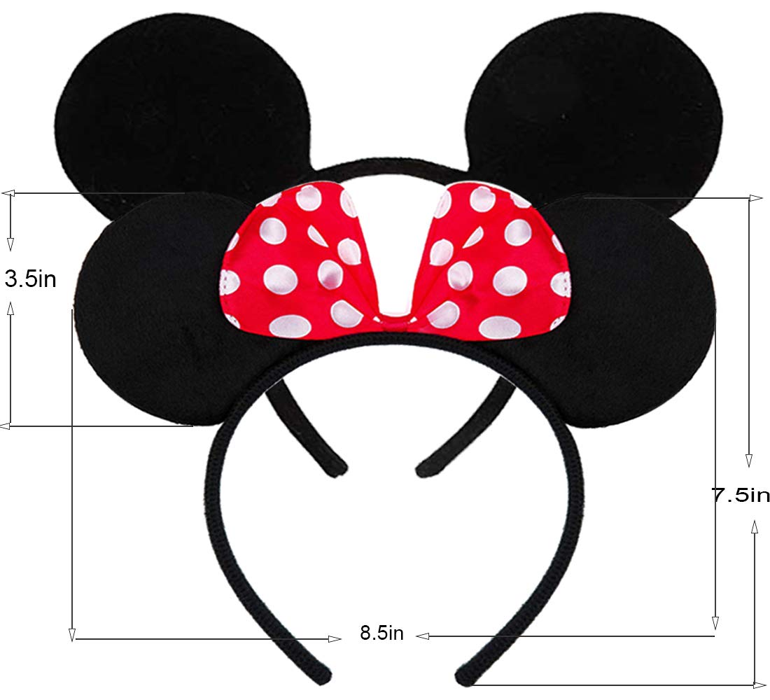 FANYITY Mouse Ears Headbands – Sequin Hair Band Set of 2 (Red Dot & Black) for Girls, Women, Boys | Party & Cosplay