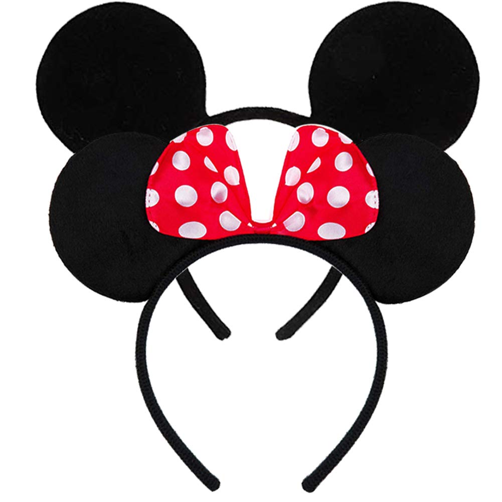 FANYITY Mouse Ears Headbands – Sequin Hair Band Set of 2 (Red Dot & Black) for Girls, Women, Boys | Party & Cosplay