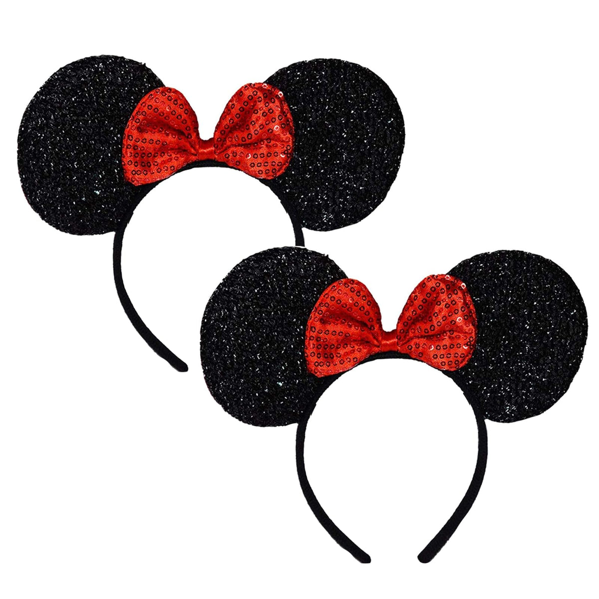 FANYITY Mouse Ears Headbands - Red Sequin Bow, 2-Pack for Girls & Adults