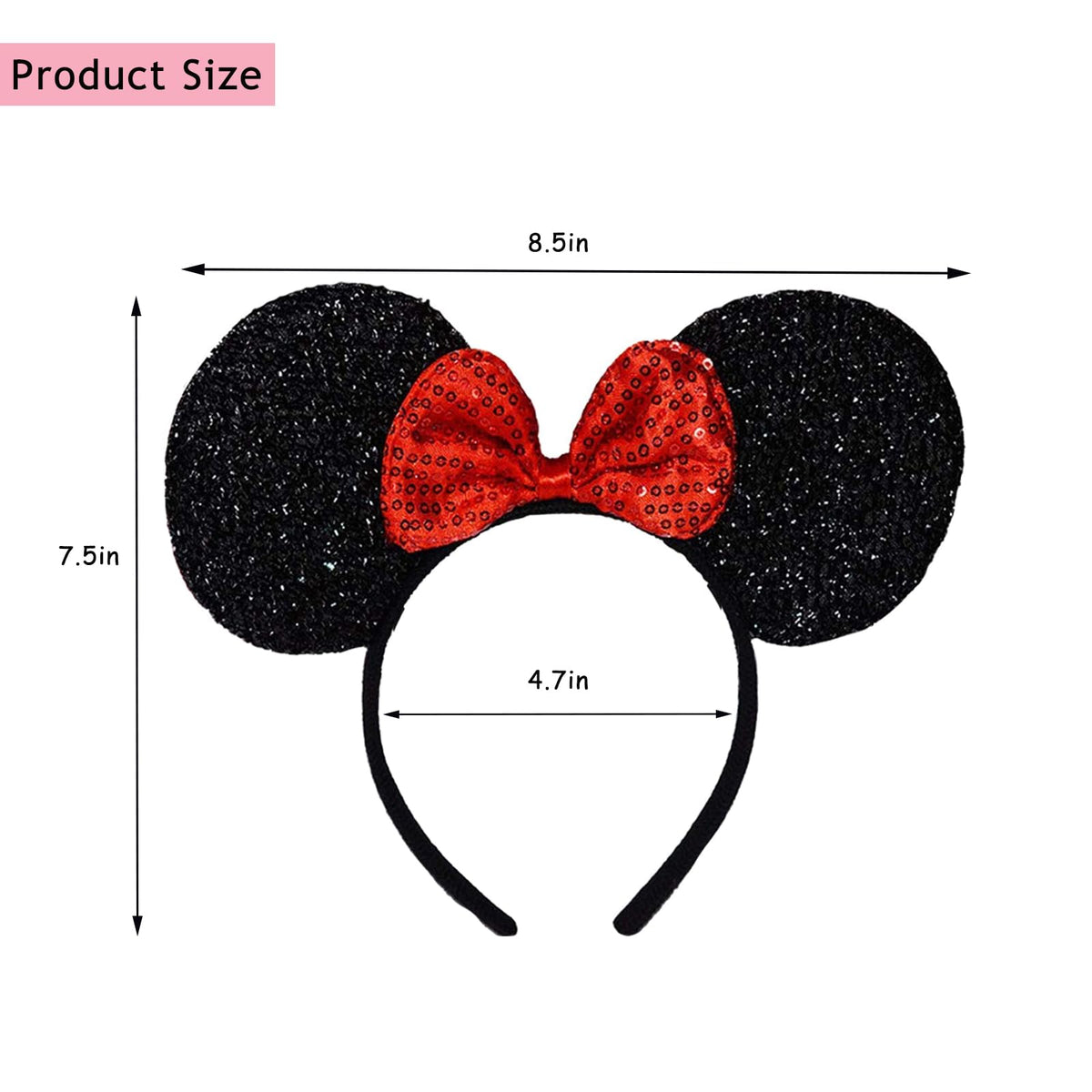FANYITY Mouse Ears Headbands - Red Sequin Bow, 2-Pack for Girls & Adults