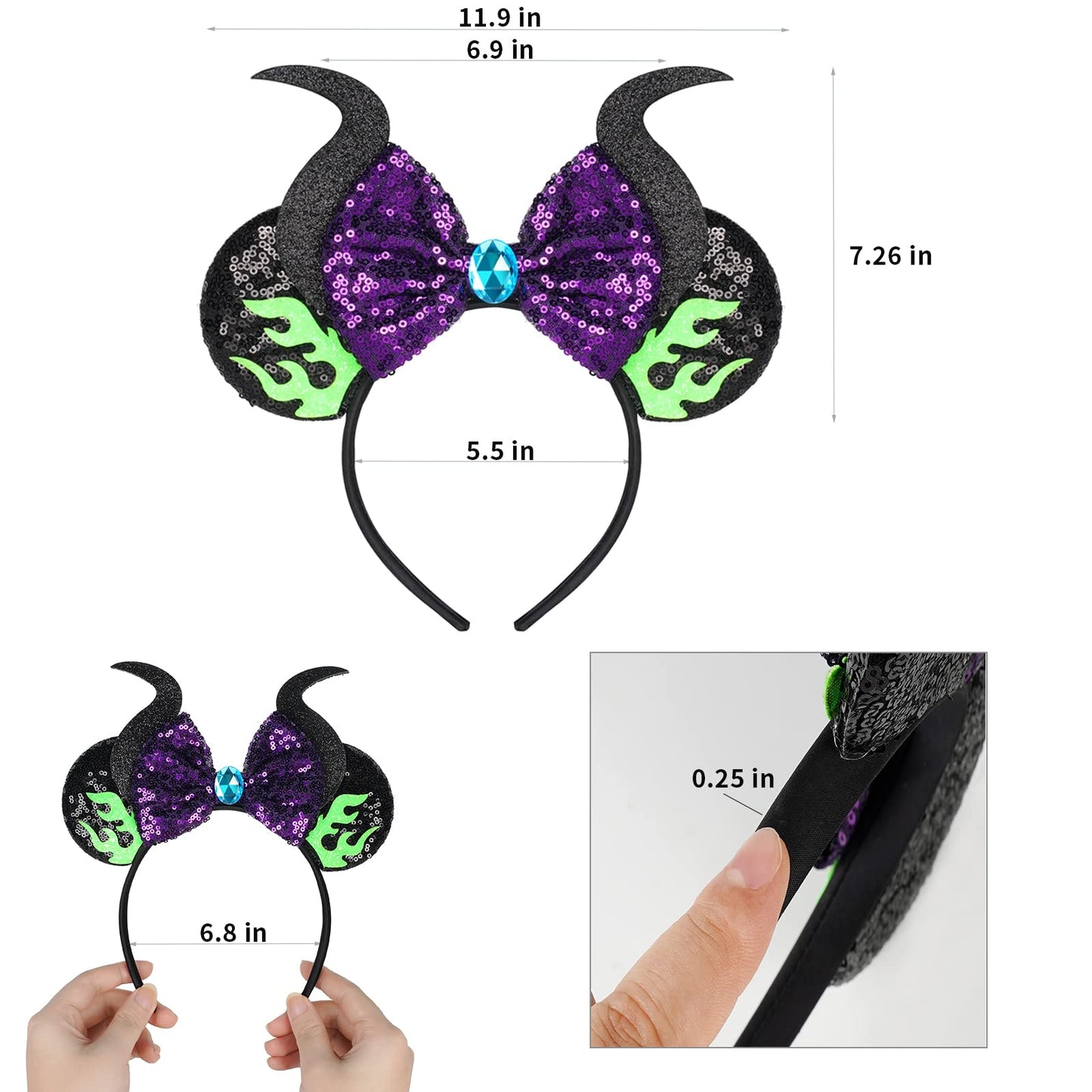 FANYITY Mouse Ears Headband with Sequins (MN) – One Size Fits Most
