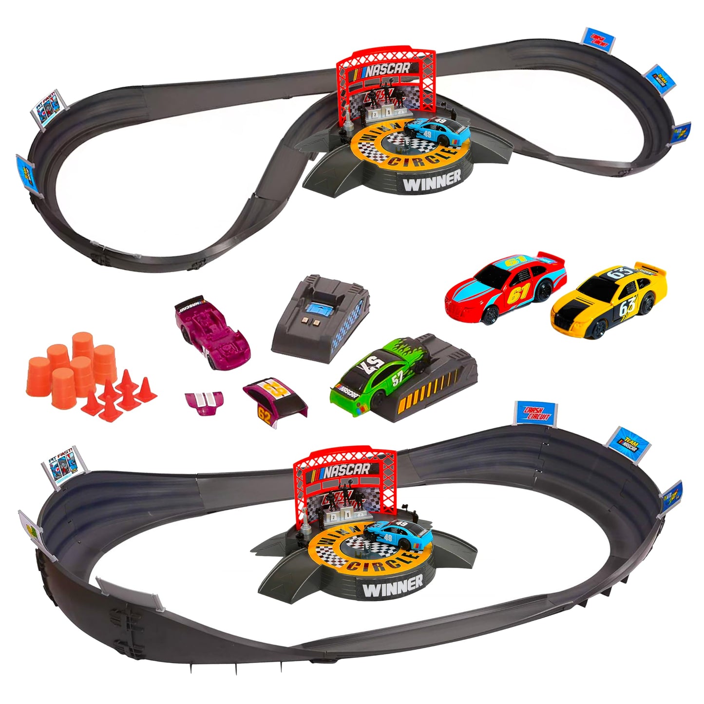 Far Out Toys NASCAR Crash Circuit Ultimate Road Course Bundle – 4 Electric Cars