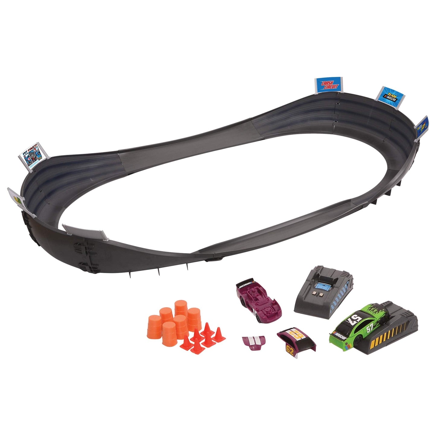 Far Out Toys NASCAR Crash Circuit Short Track Slot Car Race Set – 2 Electric Cars