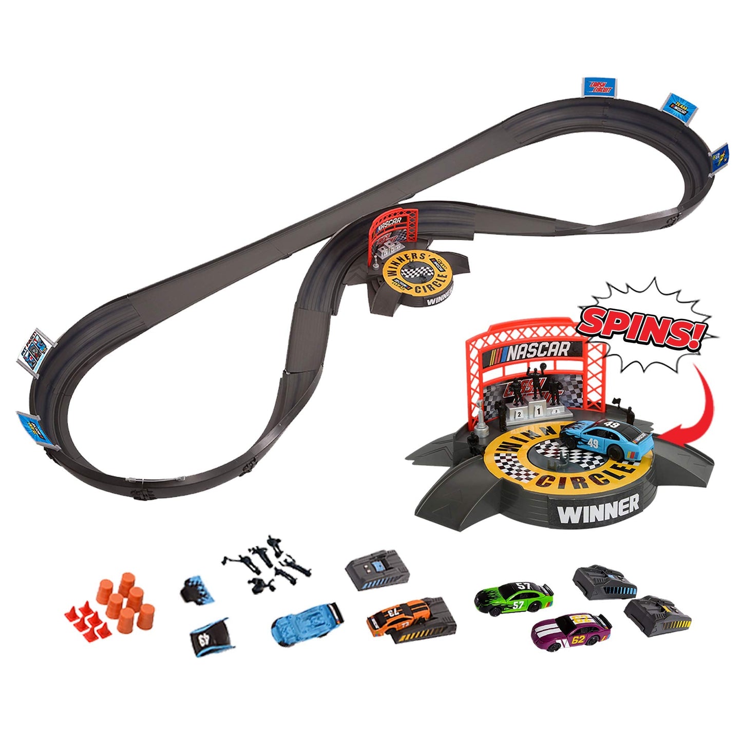 Far Out Toys NASCAR Crash Circuit Ultimate Road Course Bundle – 4 Electric Cars