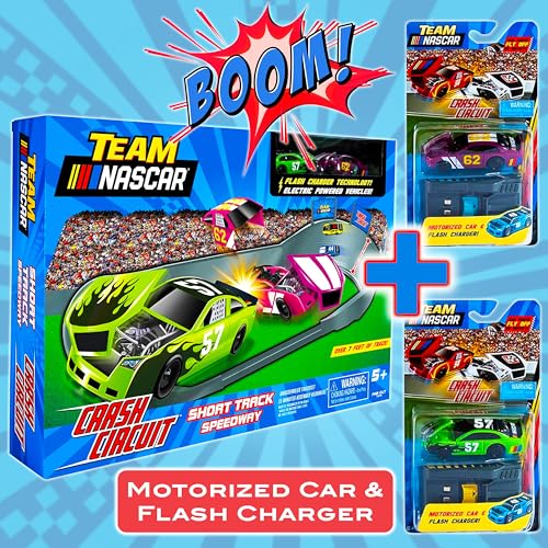 Far Out Toys NASCAR Crash Circuit Short Track Slot Car Race Set – 2 Electric Cars