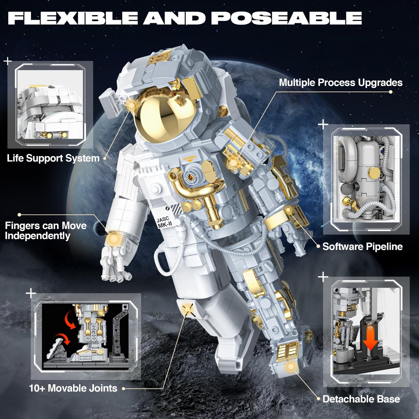 FarBlocked Space Astronaut Building Block Set – 966 Pcs with Display Stand for Teens & Adults