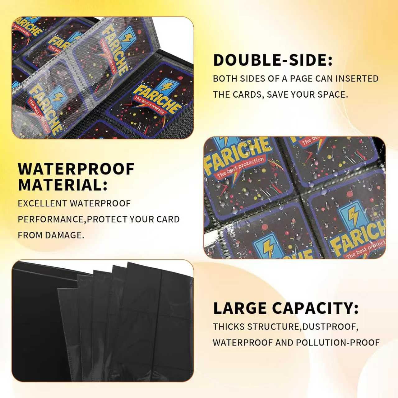 FARICHE 20-Pocket Card Binder – Holds 2000 Cards, Waterproof PU Leather, 50 Sleeves
