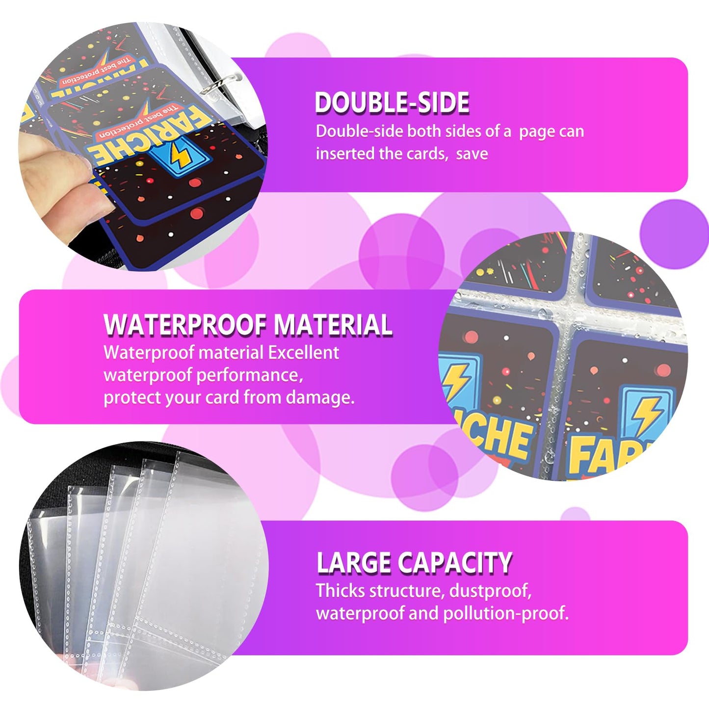 FARICHE 9-Pocket Trading Card Binder – Holds 900 Cards, Waterproof, 40 Removable Pages, 3-Ring Expandable