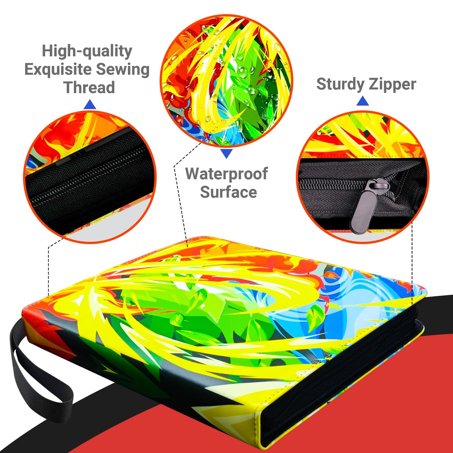 FARICHE Trading Card Binder – 4-Pocket 400-Card Capacity, Waterproof with 50 Removable Sleeves, Portable 3-Ring Album