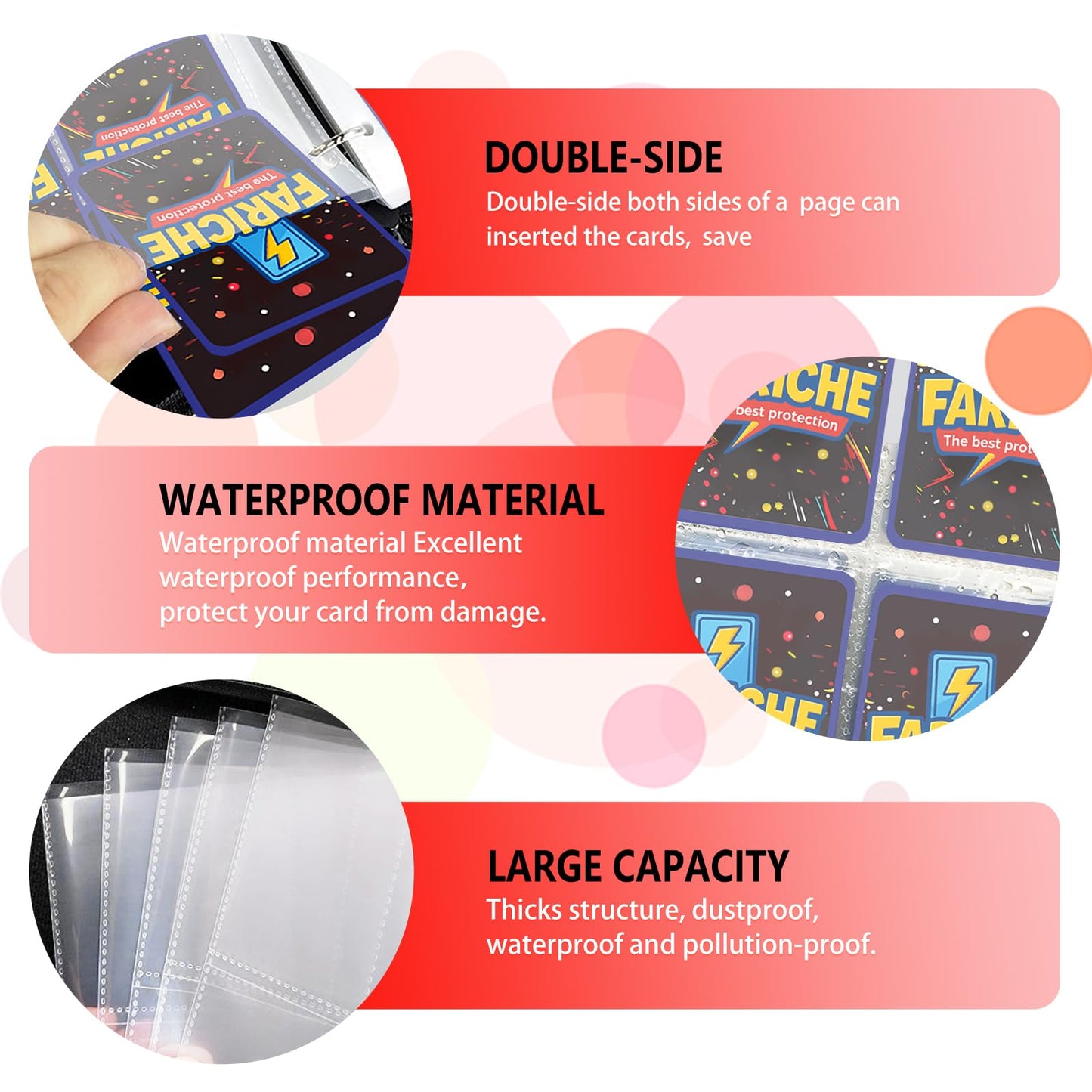 FARICHE Trading Card Binder – 4-Pocket 400-Card Capacity, Waterproof with 50 Removable Sleeves, Portable 3-Ring Album
