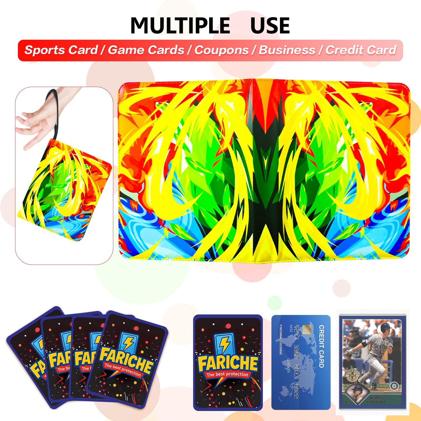 FARICHE Trading Card Binder – 4-Pocket 400-Card Capacity, Waterproof with 50 Removable Sleeves, Portable 3-Ring Album