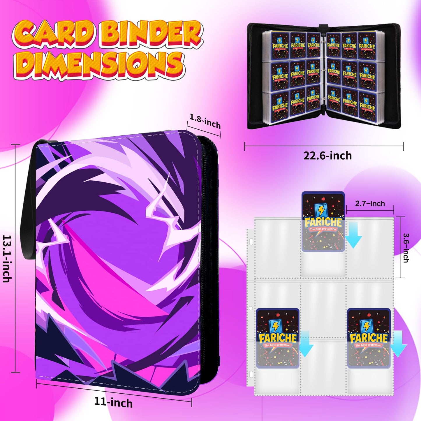 FARICHE 9-Pocket Trading Card Binder – Holds 900 Cards, Waterproof, 40 Removable Pages, 3-Ring Expandable