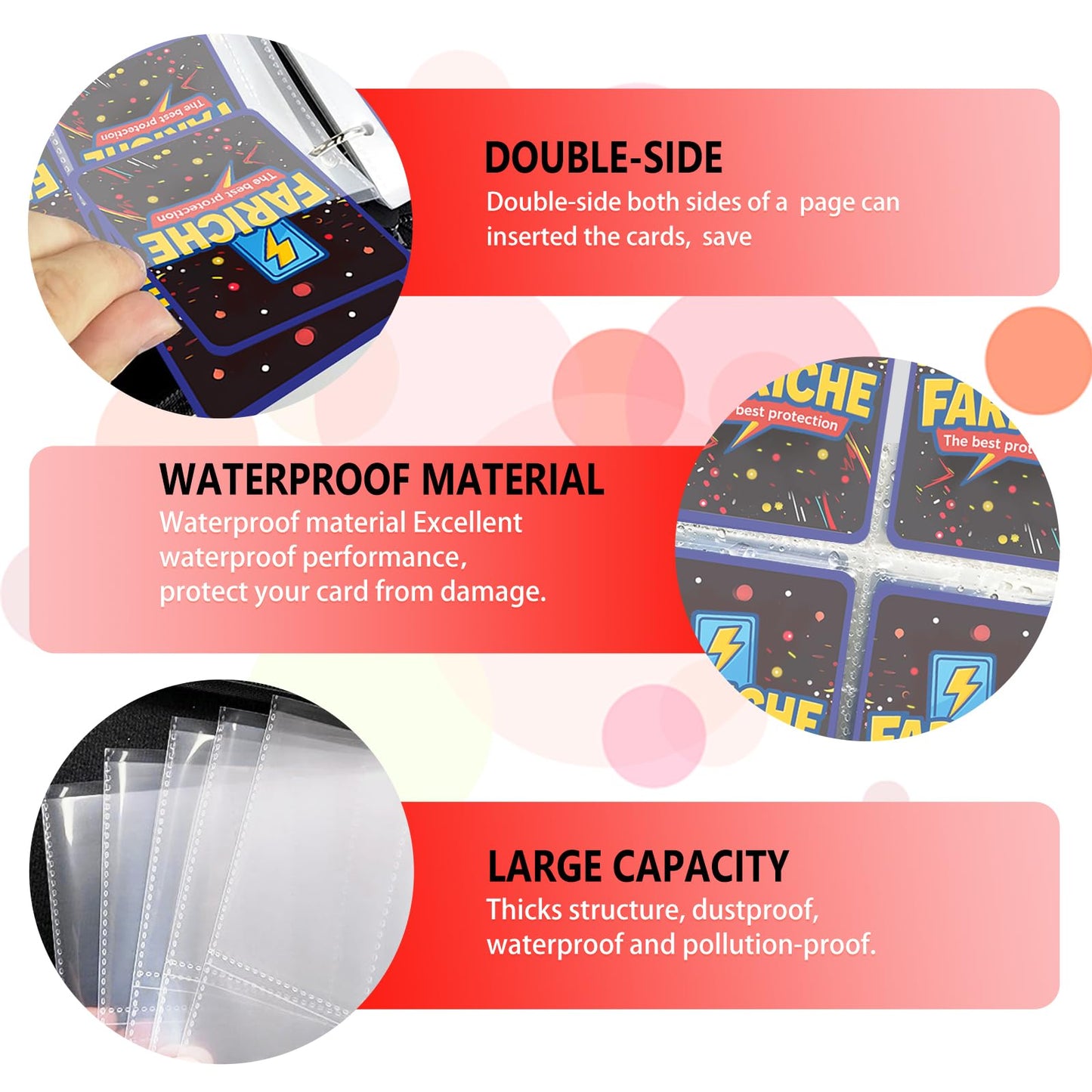 FARICHE Trading Card Binder – 4-Pocket Album, Holds 400 Cards, Waterproof & Portable