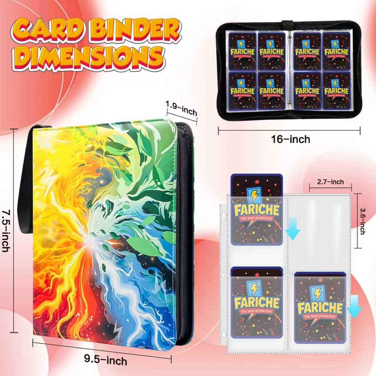 FARICHE Trading Card Binder – 4-Pocket Album, Holds 400 Cards, Waterproof & Portable