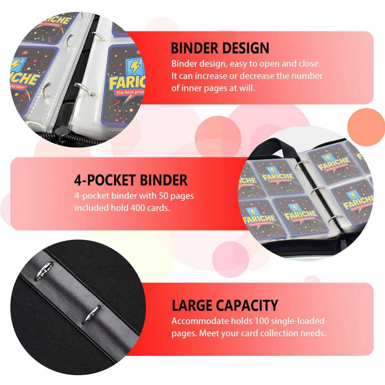 FARICHE Trading Card Binder – 4-Pocket Album, Holds 400 Cards, Waterproof & Portable