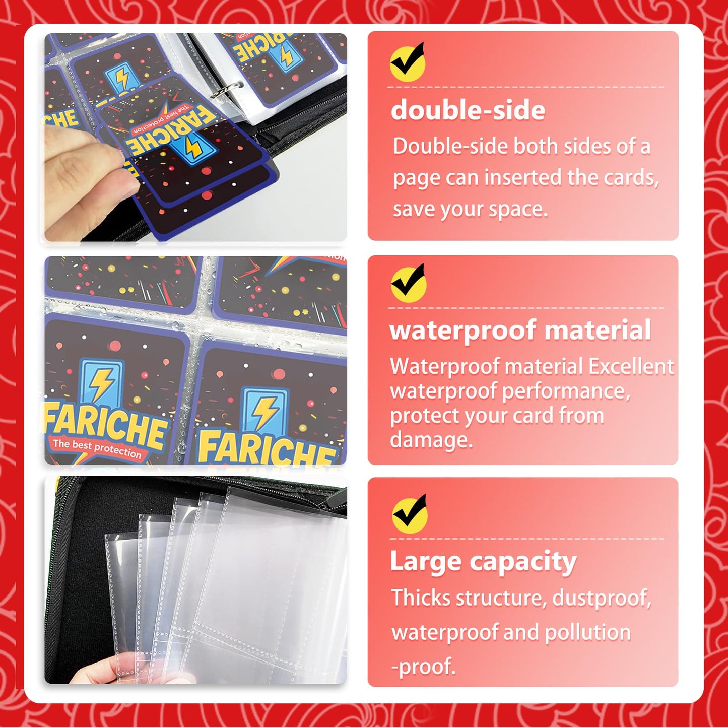 FARICHE Trading Card Binder – 900 Cards, 9-Pocket Album, Waterproof & Portable
