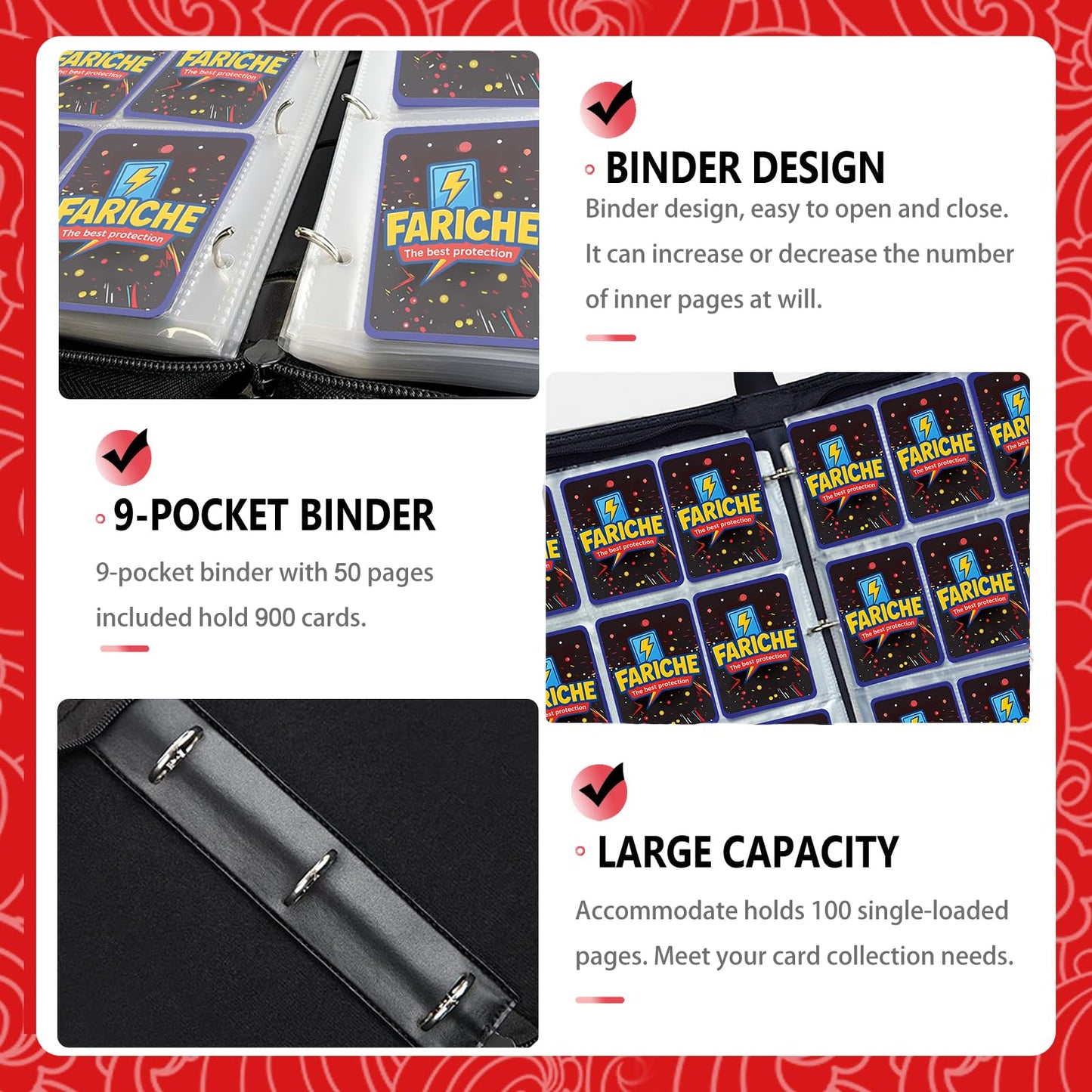 FARICHE Trading Card Binder – 900 Cards, 9-Pocket Album, Waterproof & Portable