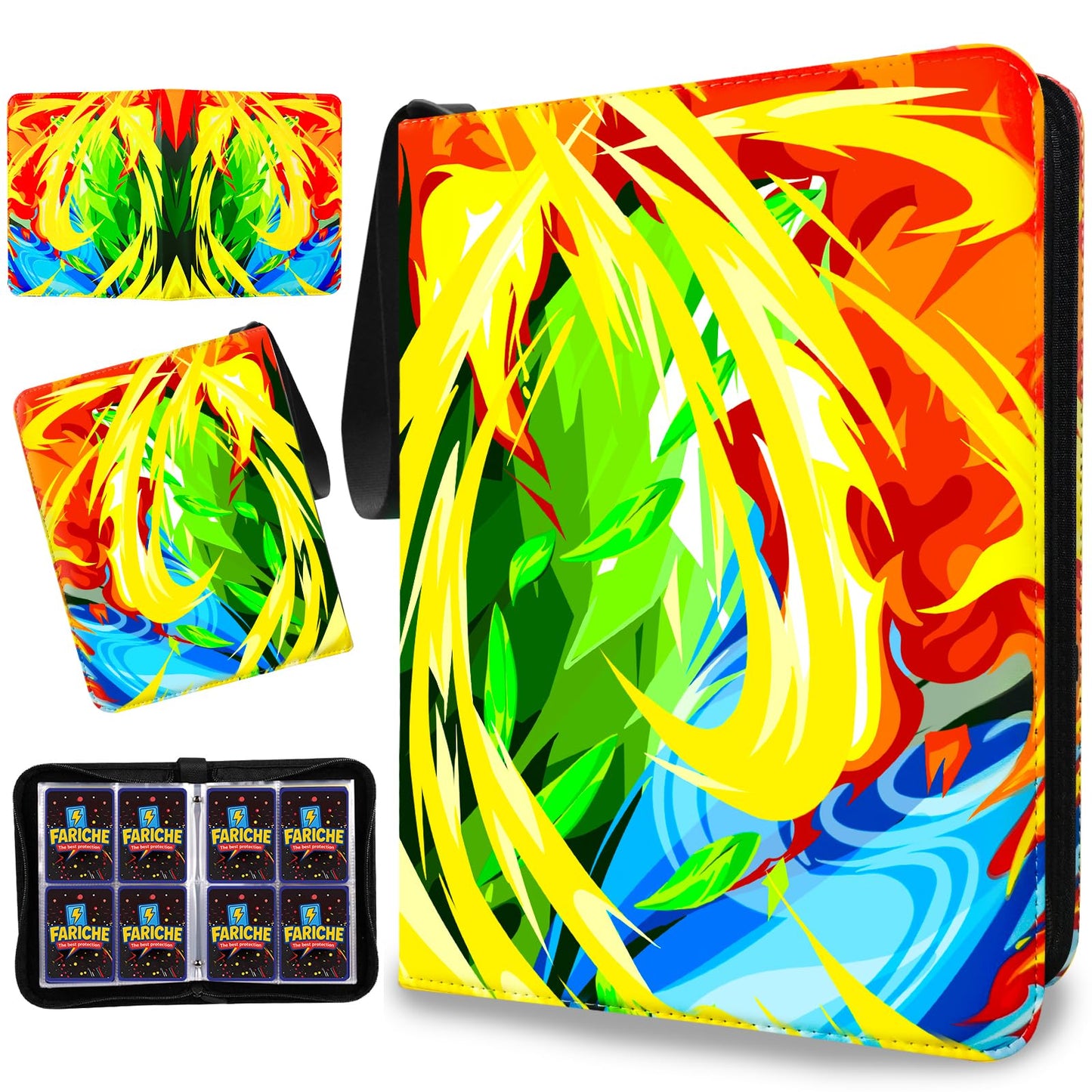 FARICHE Trading Card Binder – 4-Pocket 400-Card Capacity, Waterproof with 50 Removable Sleeves, Portable 3-Ring Album
