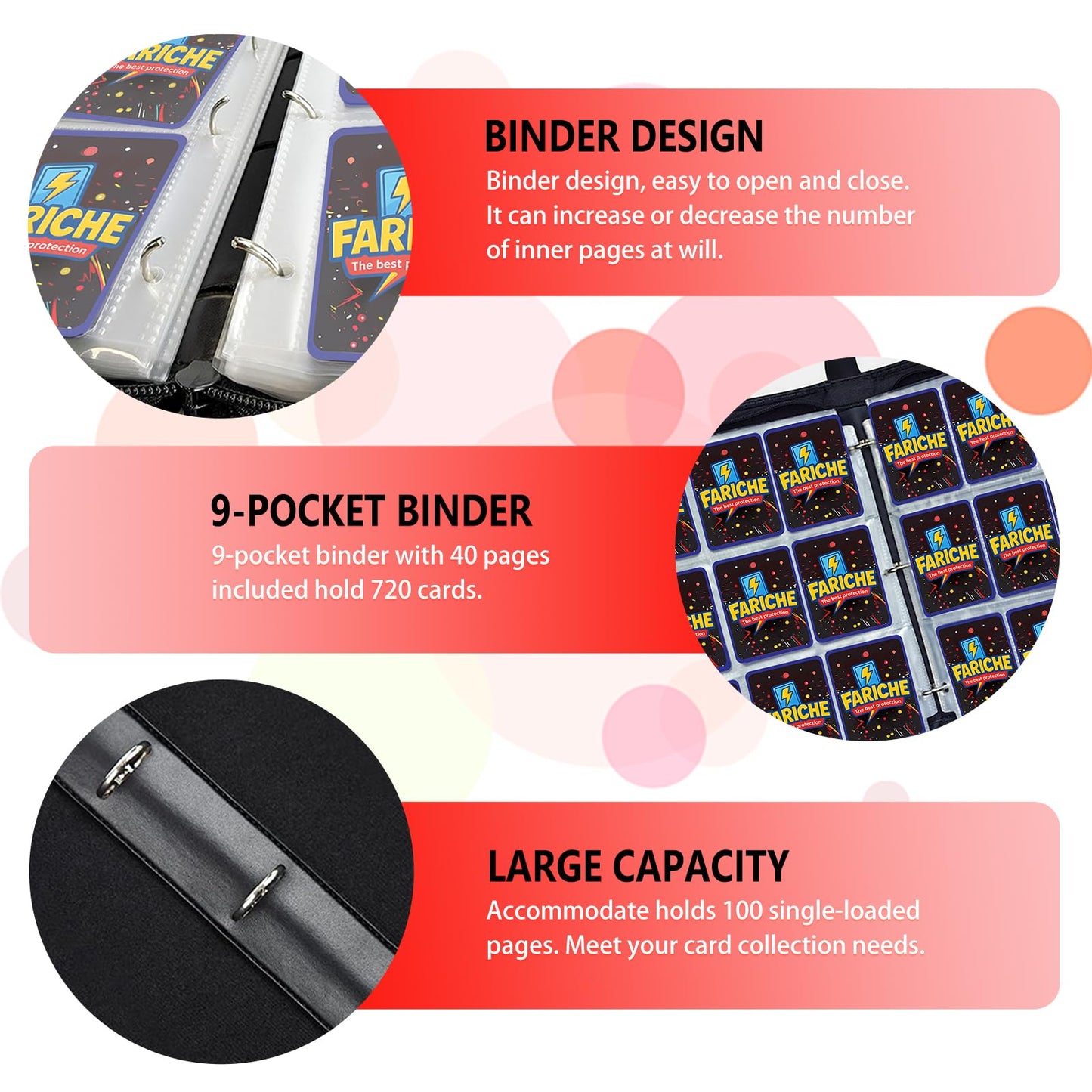 FARICHE Trading Card Binder – 9-Pocket Portable Album, 900 Card Capacity, Waterproof Case for TCGs