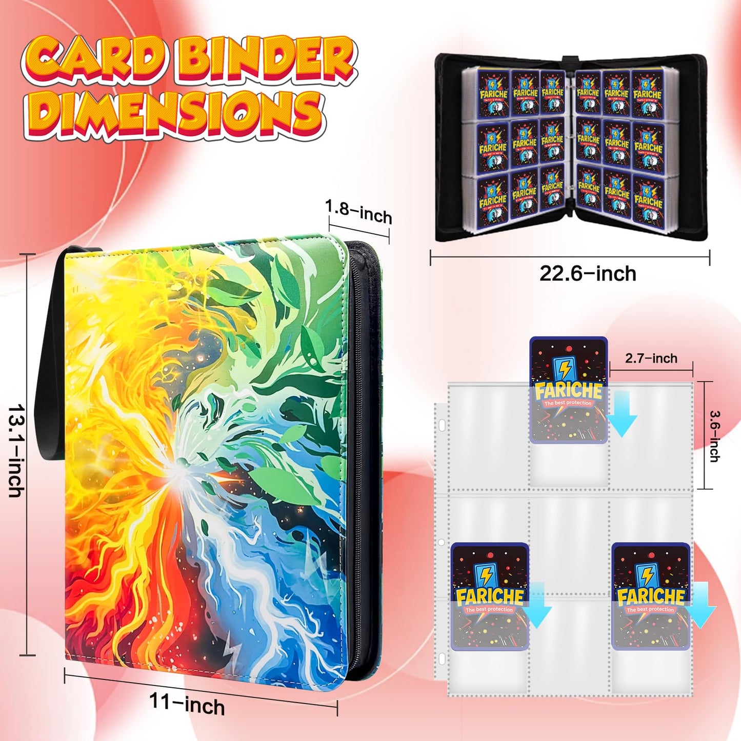 FARICHE Trading Card Binder – 9-Pocket Portable Album, 900 Card Capacity, Waterproof Case for TCGs