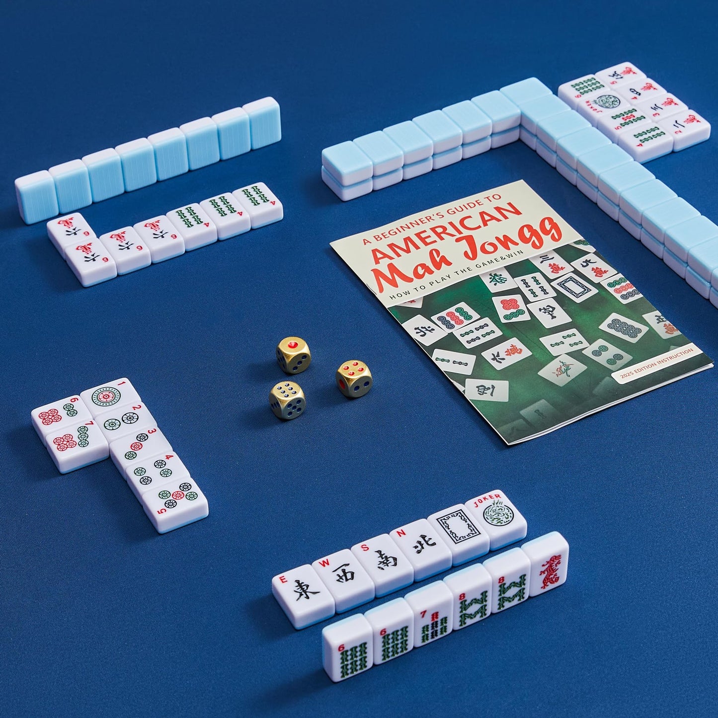 FARINOK American Mahjong Tile Set – 166 White Tiles, 3 Golden Dice, Racks & Bag