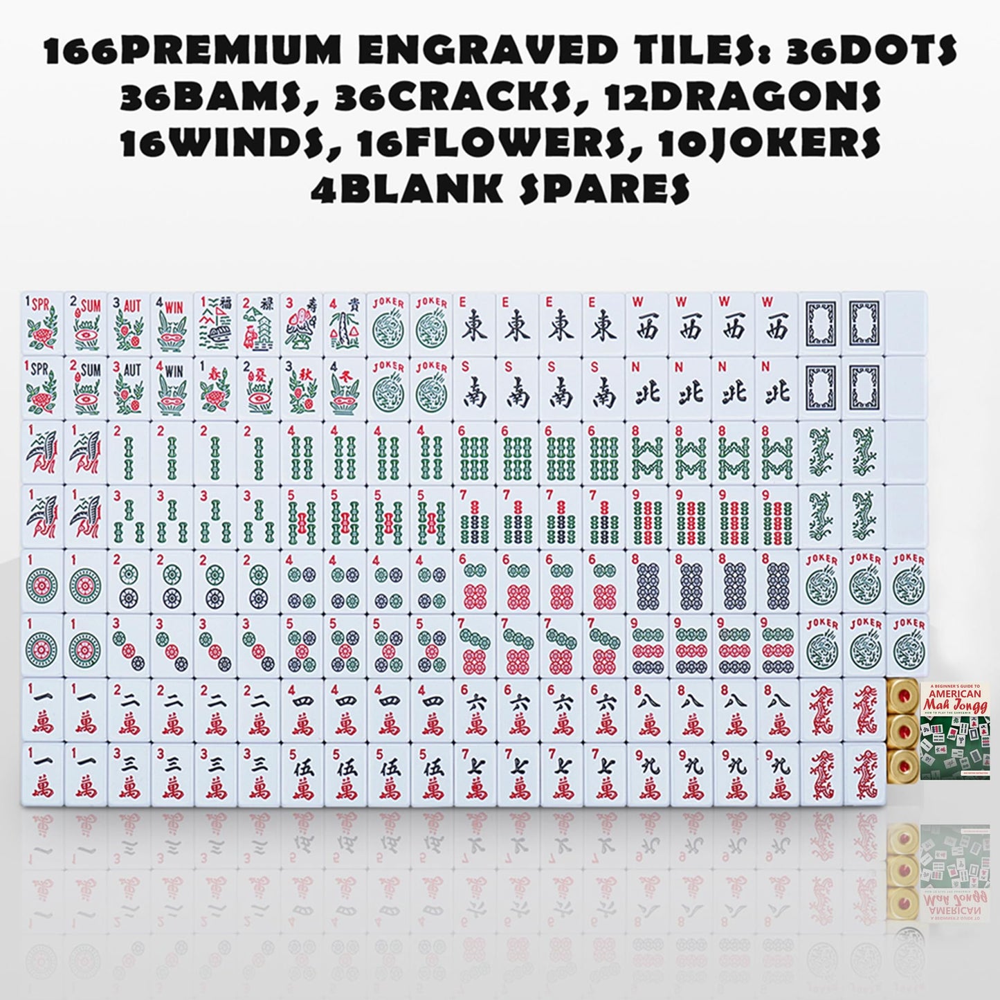 FARINOK American Mahjong Tile Set – 166 White Tiles, 3 Golden Dice, Racks & Bag