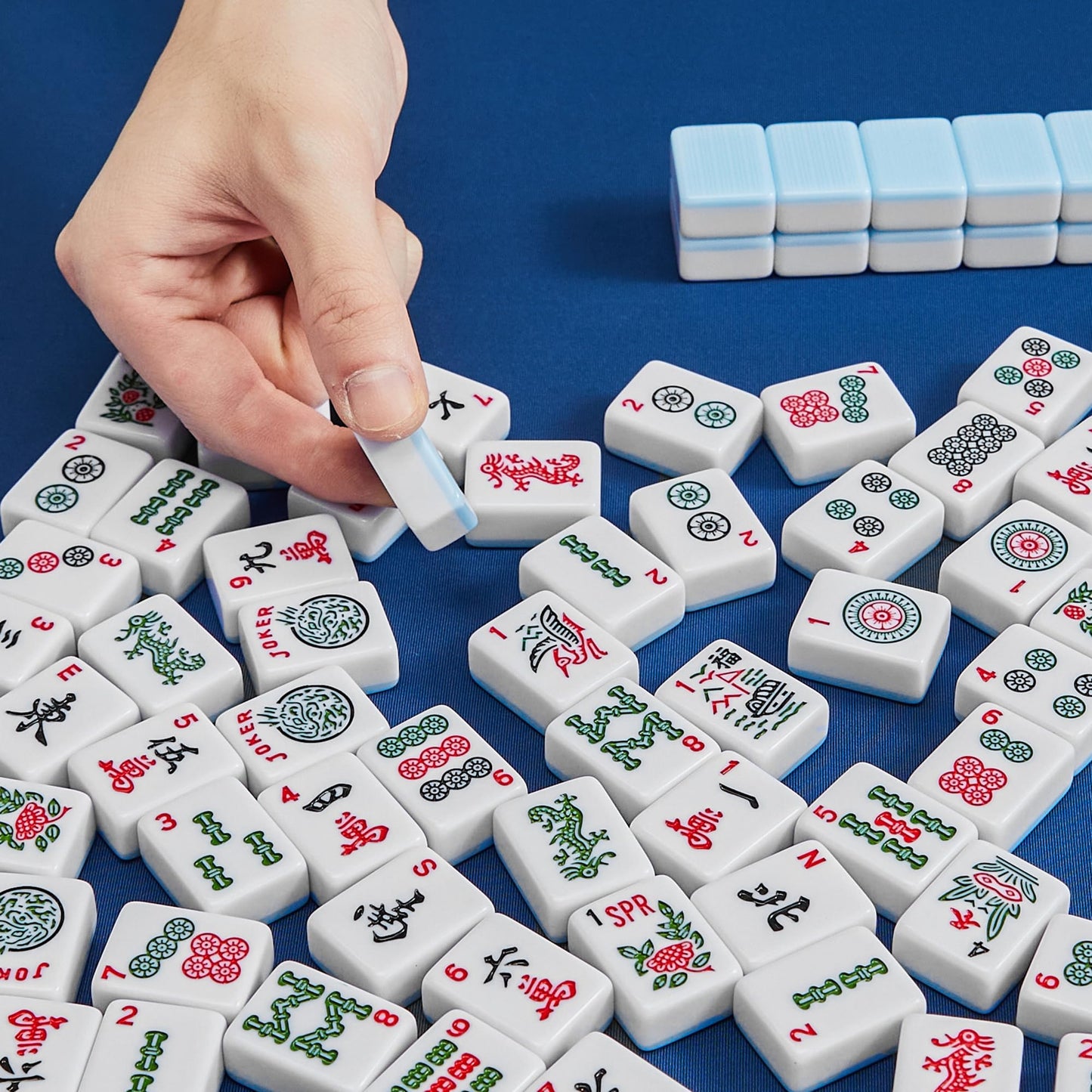 FARINOK American Mahjong Tile Set – 166 White Tiles, 3 Golden Dice, Racks & Bag