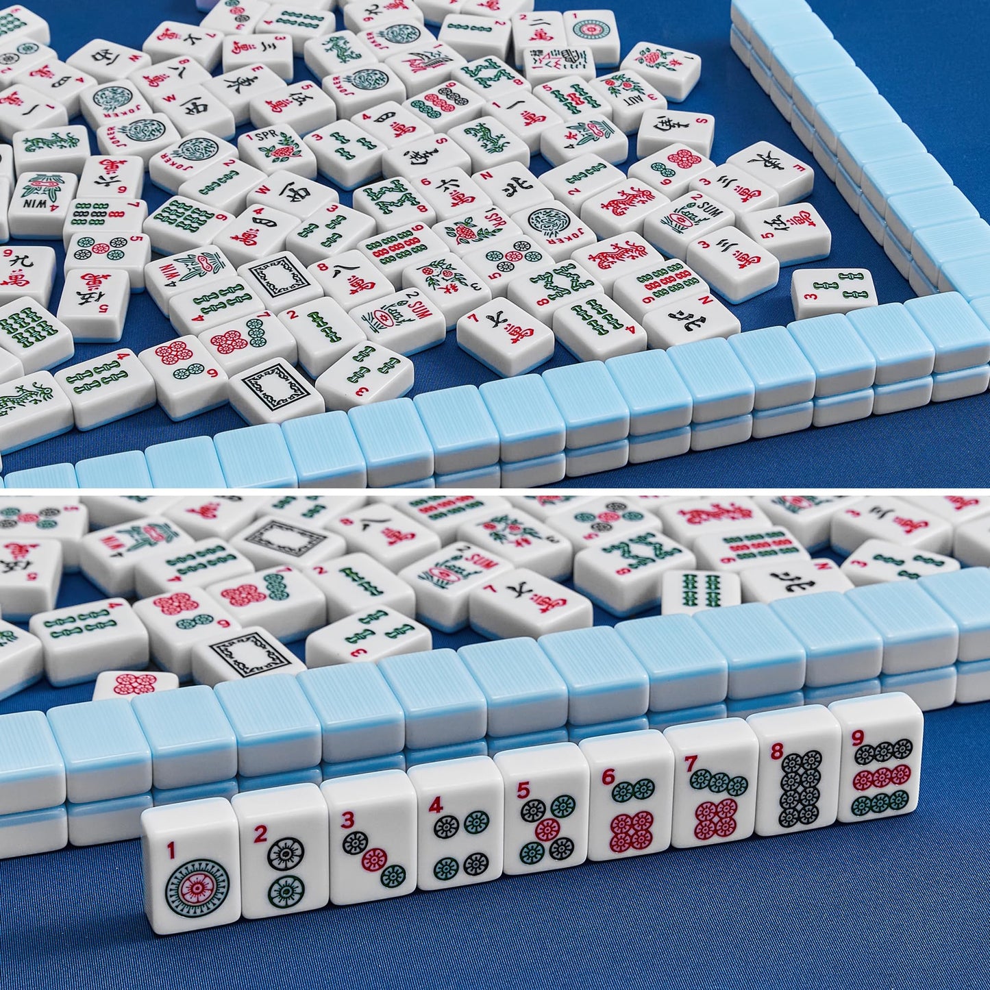 FARINOK American Mahjong Tile Set – 166 White Tiles, 3 Golden Dice, Racks & Bag