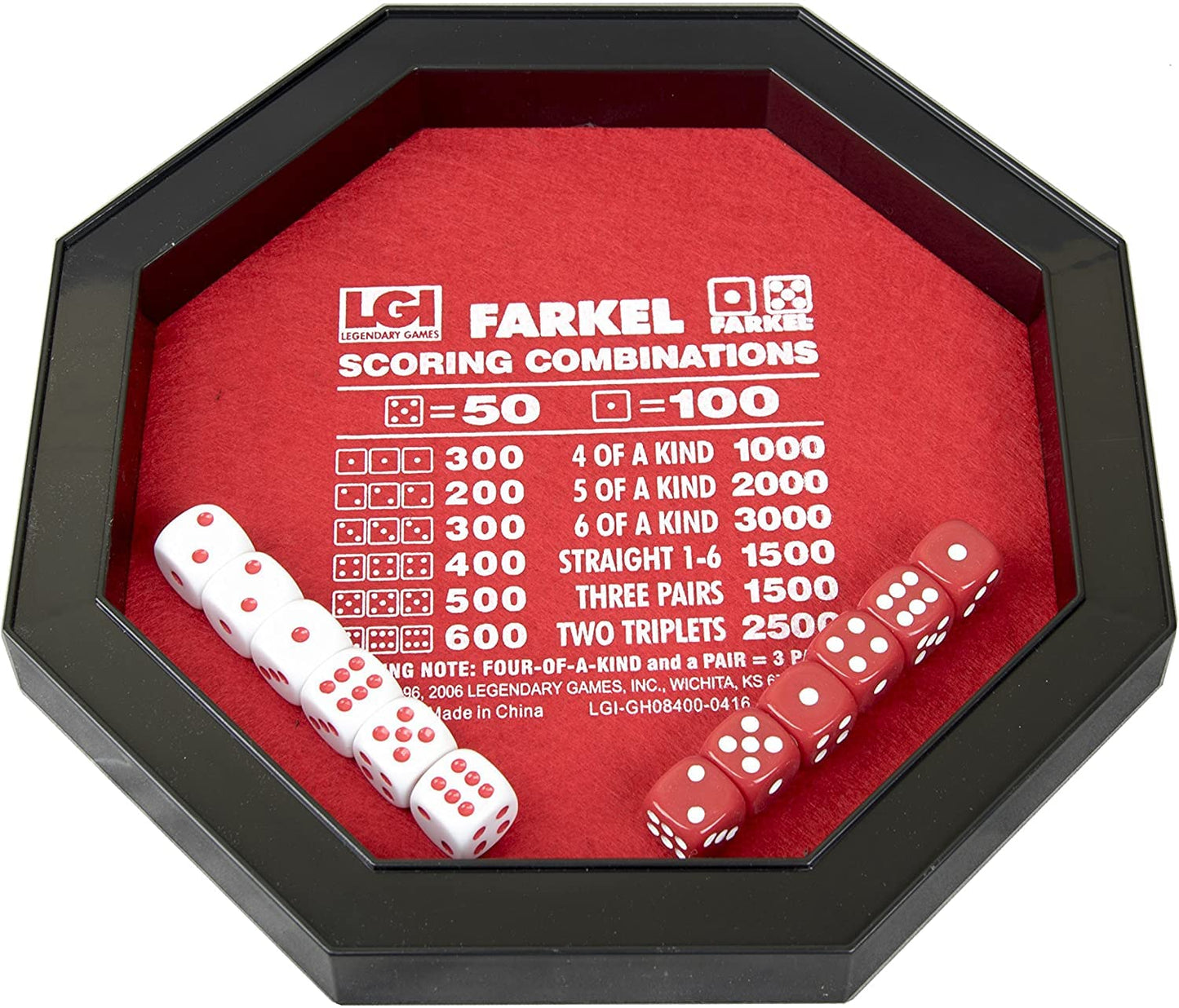 Farkel Game Set with Deluxe Dice Rolling Tray | 2 Dice Sets, 40-Page Scorepad | Family Dice Game