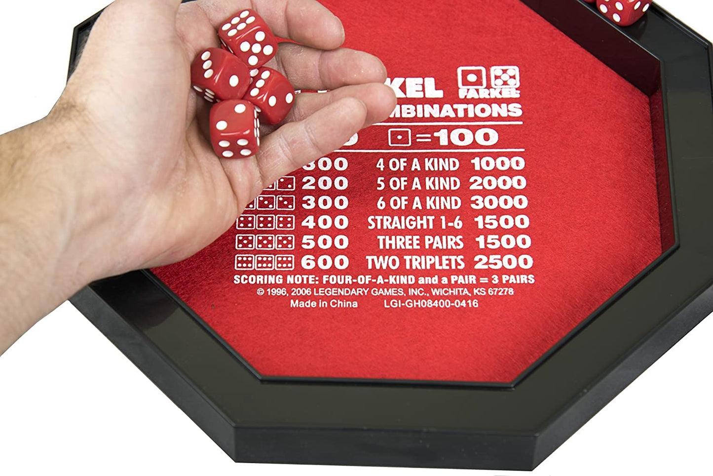 Farkel Game Set with Deluxe Dice Rolling Tray | 2 Dice Sets, 40-Page Scorepad | Family Dice Game