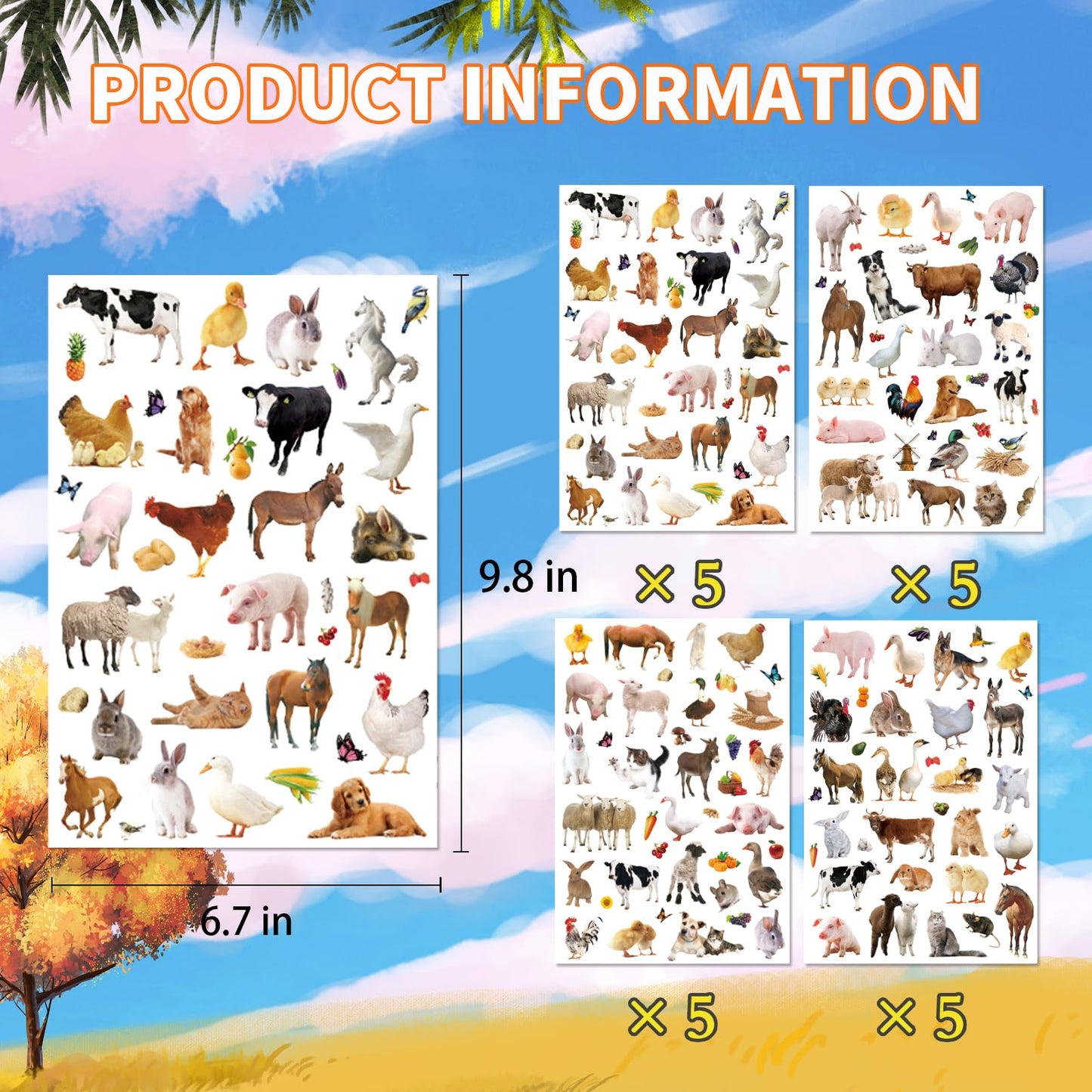 Farm Animals Stickers 720 Count — 20 Sheets, 144 Designs for Scrapbooks, Calendars & Gifts