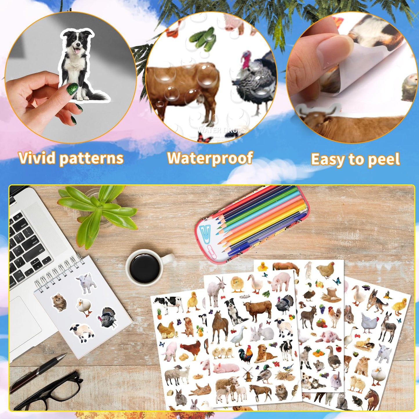 Farm Animals Stickers 720 Count — 20 Sheets, 144 Designs for Scrapbooks, Calendars & Gifts