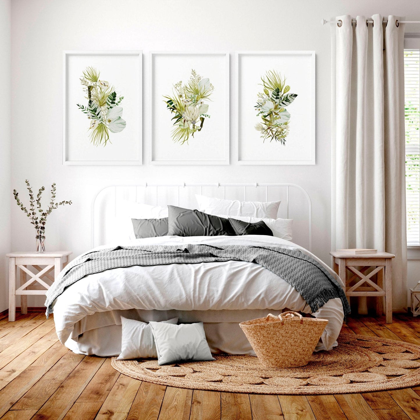 Framed Wall Art for Bedroom – Set of 3 Botanical Prints