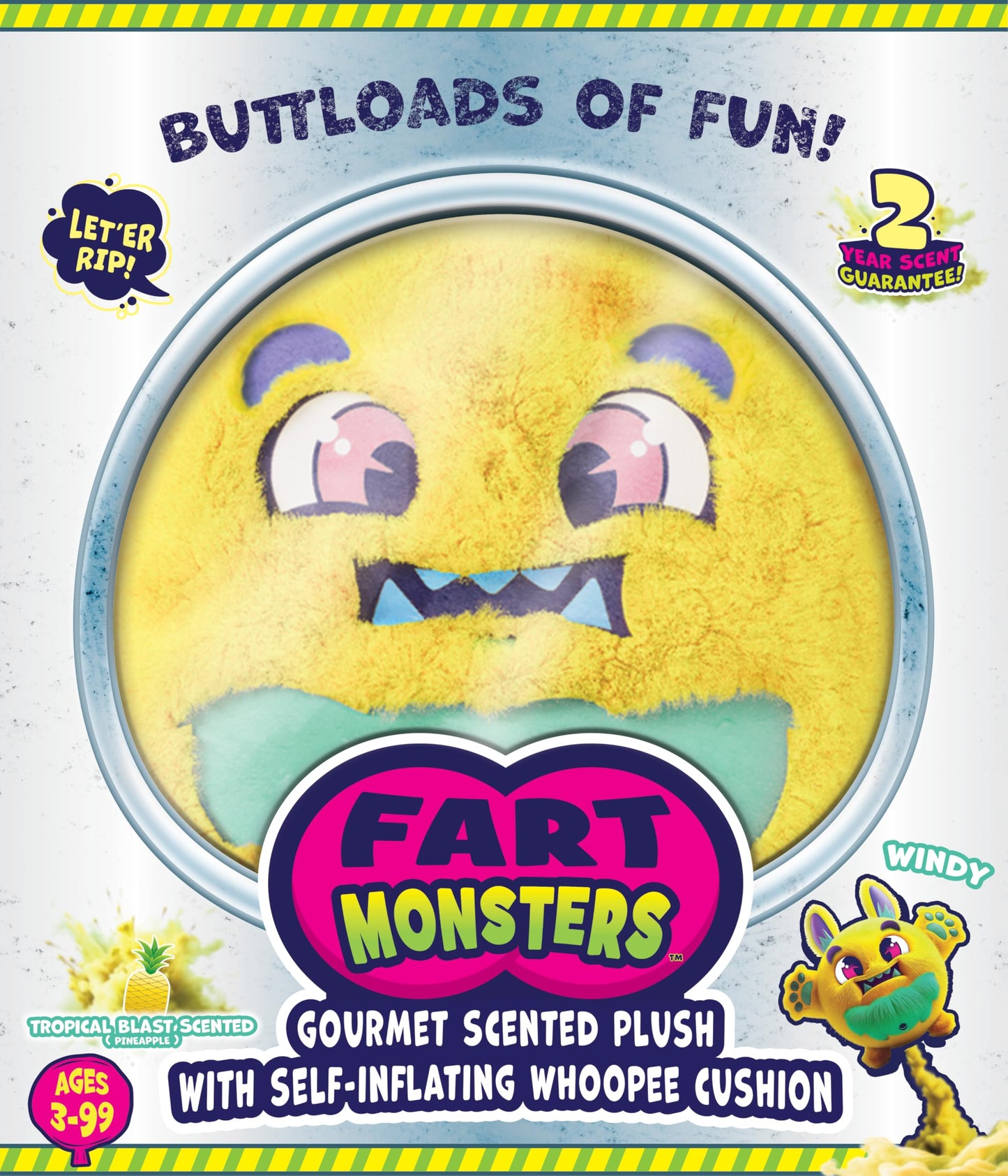 Fart Monsters Windy 16″ Scented Plush with Self-Inflating Whoopee Cushion – Lemon-Lime