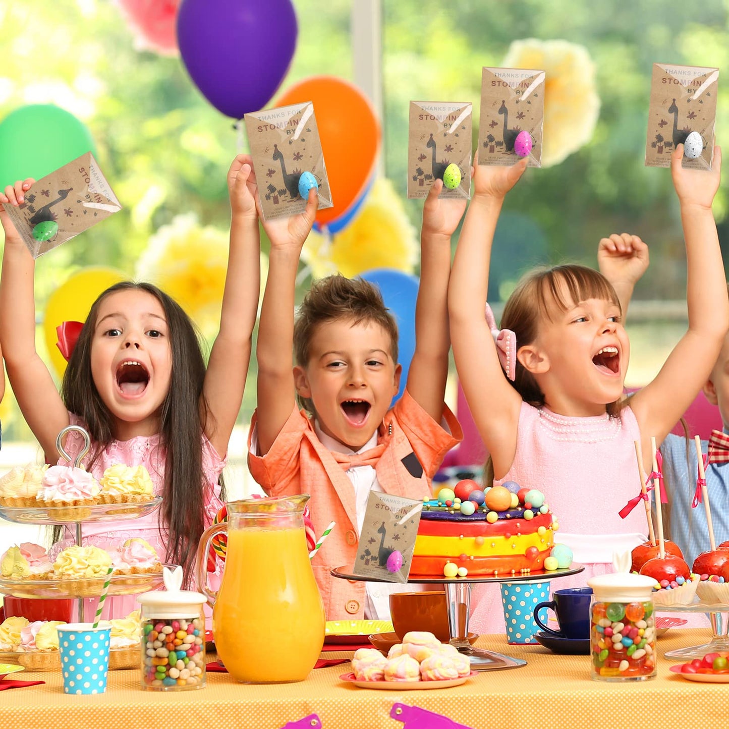 FASBET Dinosaur Party Favors – 24 Dino Eggs with Hatching Cards for Kids