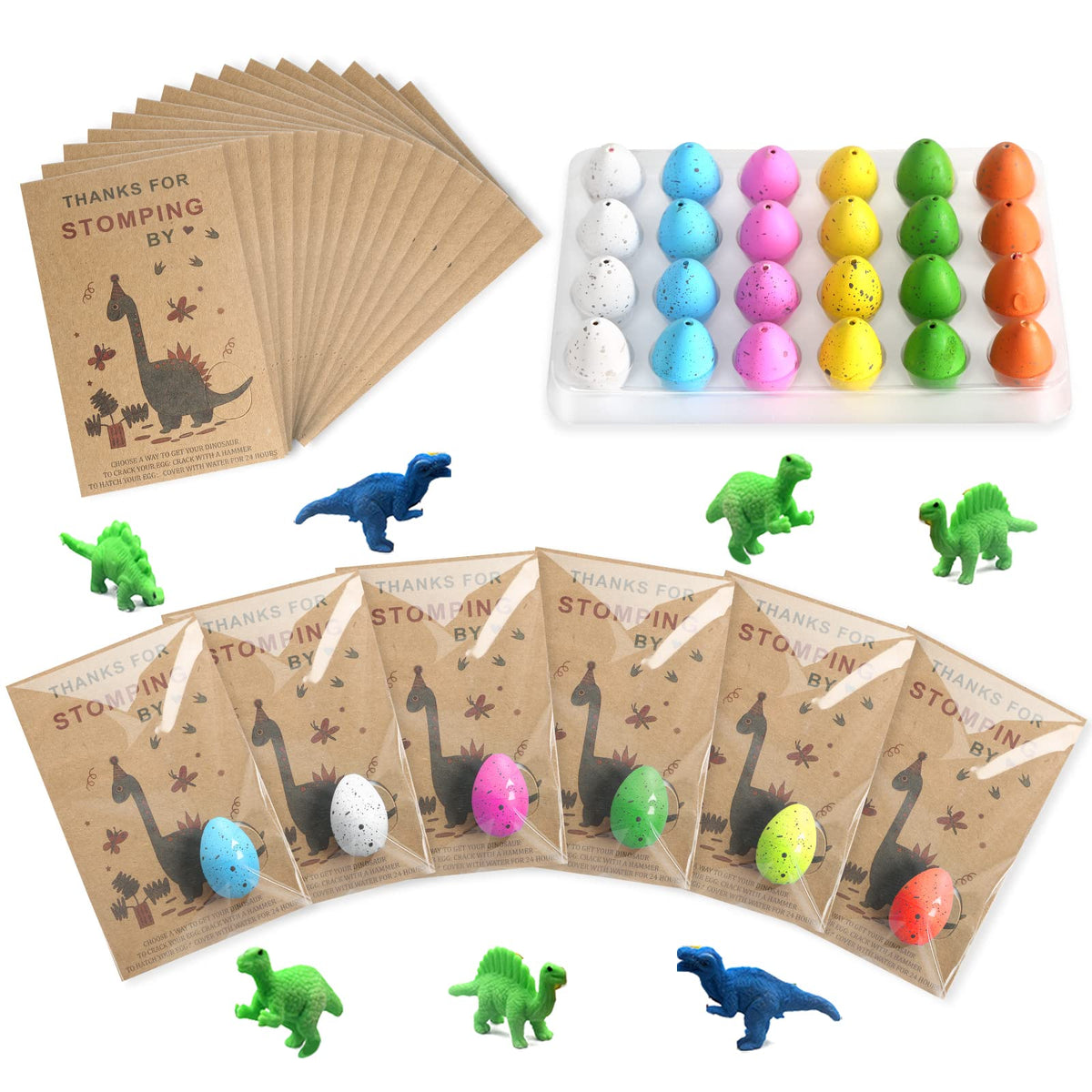 FASBET Dinosaur Party Favors – 24 Dino Eggs with Hatching Cards for Kids